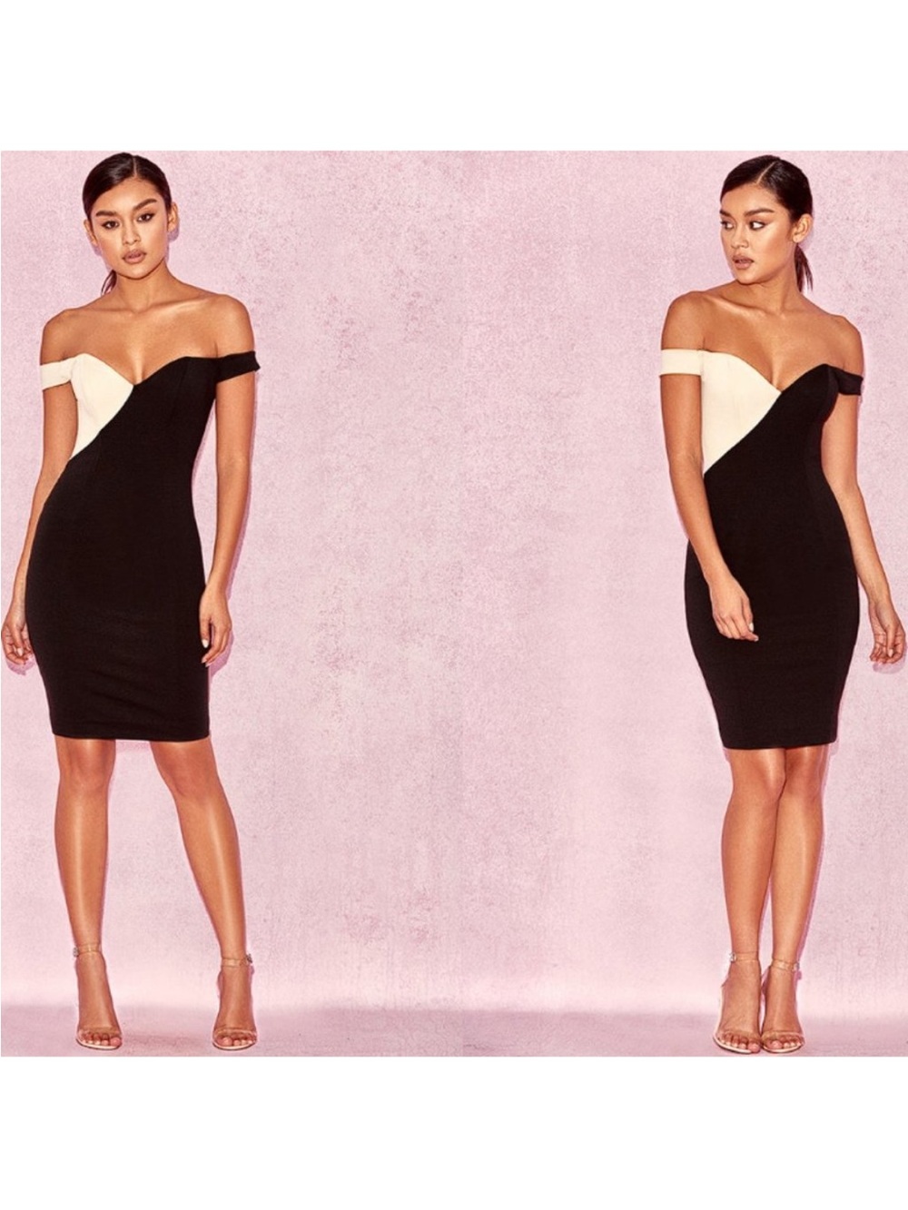 House of CB Black and Beige Color Block Mini Dress